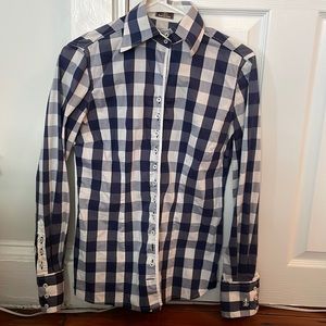 Fior Da Liso Navy Gingham Long Sleeve Button Down